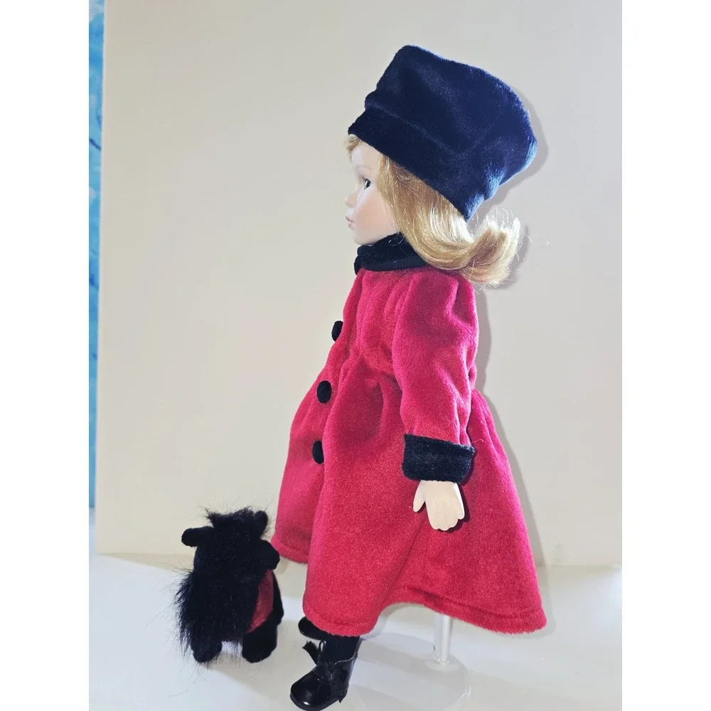 Avon 2000 Source of Fine Collectibles Porcelain Doll Red Coat Scottie Dog 16in